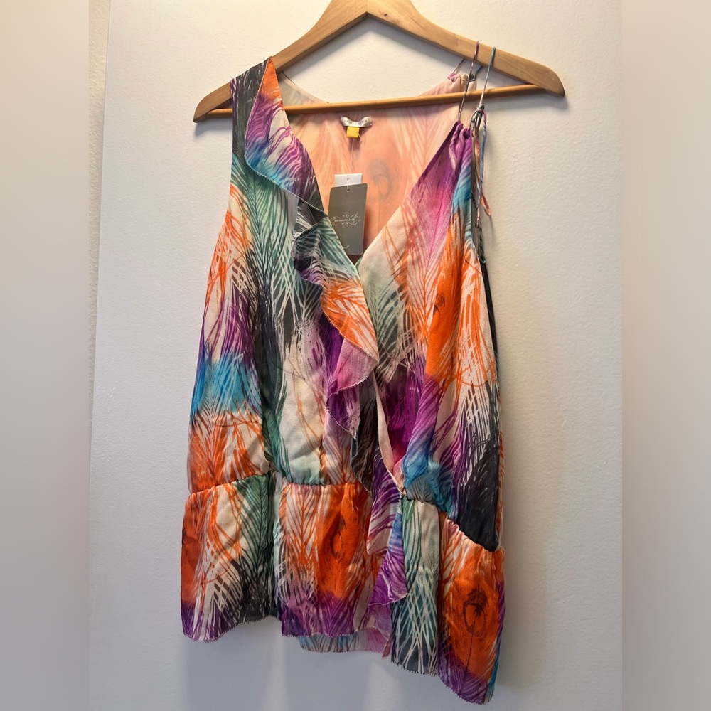NWT (Anthropologie) Leifsdottir Silk Ruffled Hera Feather Blouse Top Size 12